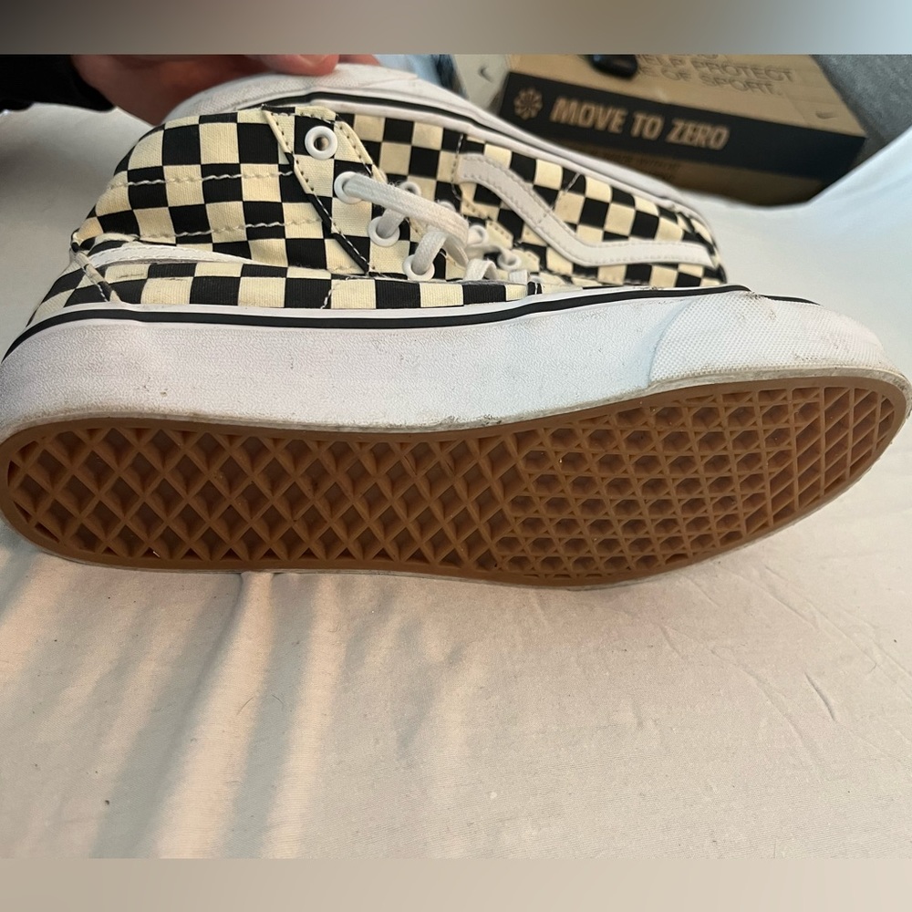 Vans Women's Checkerboard High-Top Sneakers - Black and White - Picture 2 of 3